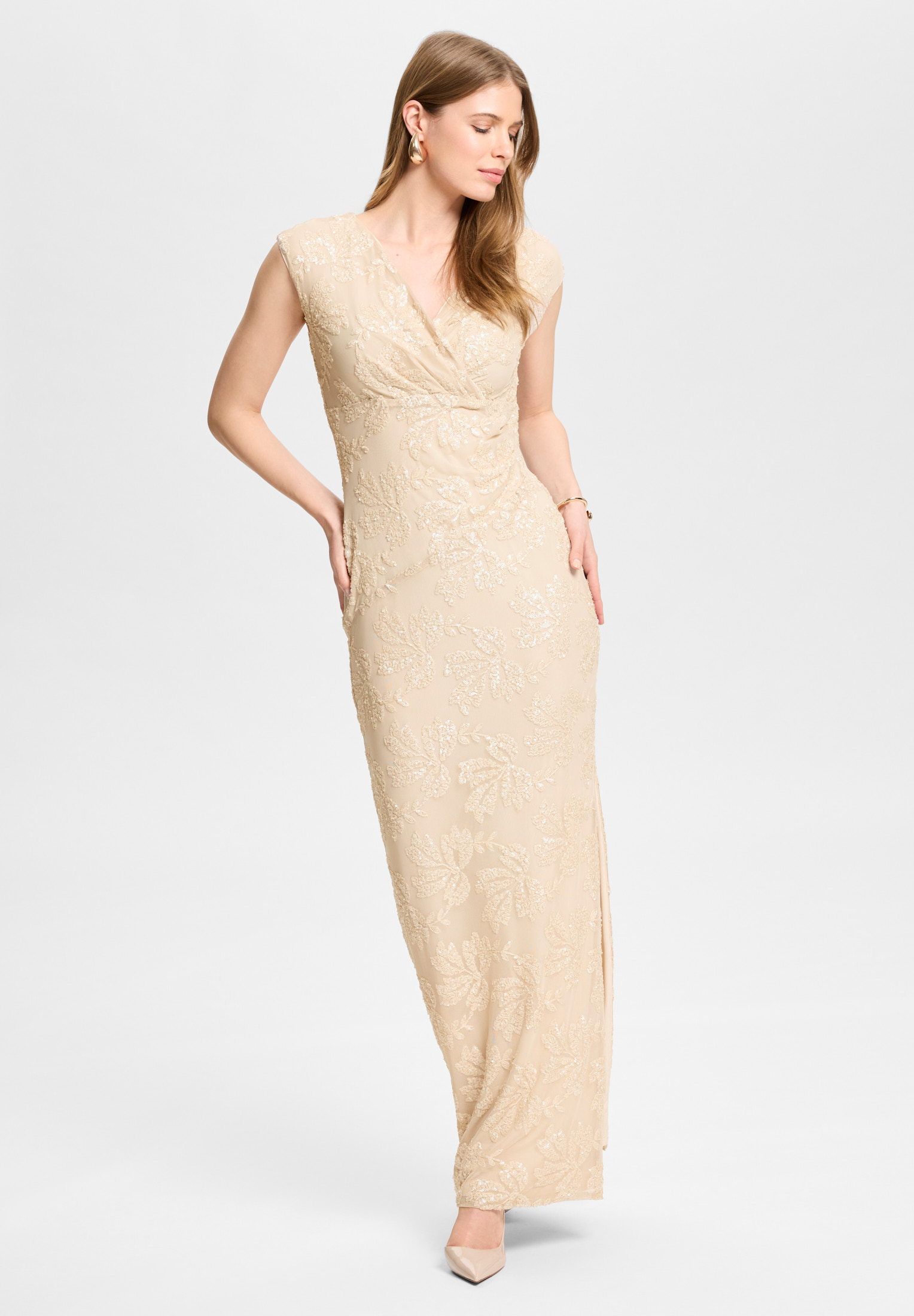 SWING-5AK155-Champagne-Beige-Jurk-Gelegenheidskleding
