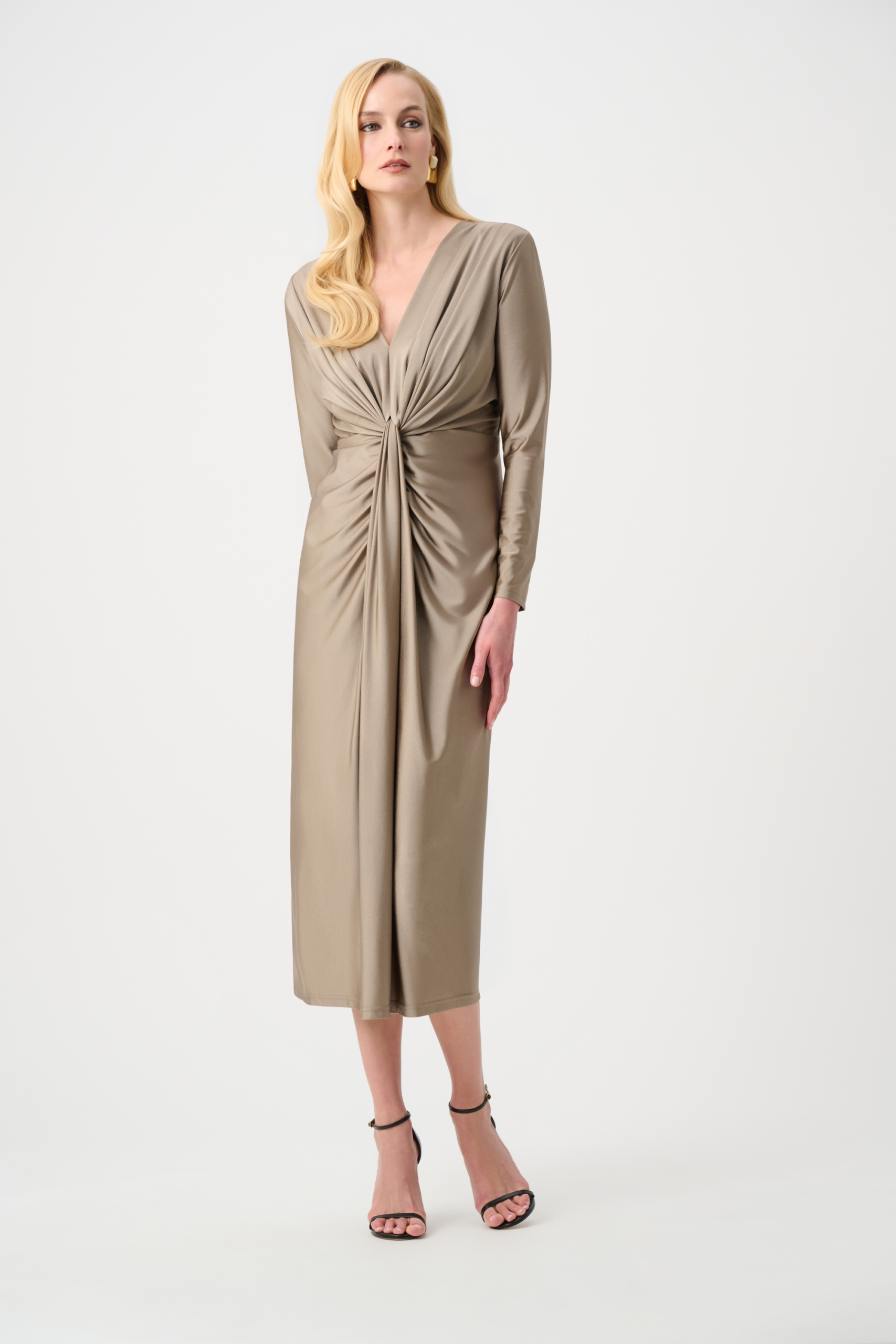 Joseph-Ribkoff-253714F26-4543-Platinum-Grey-Champagne-Jurk-Gelegenheidskleding