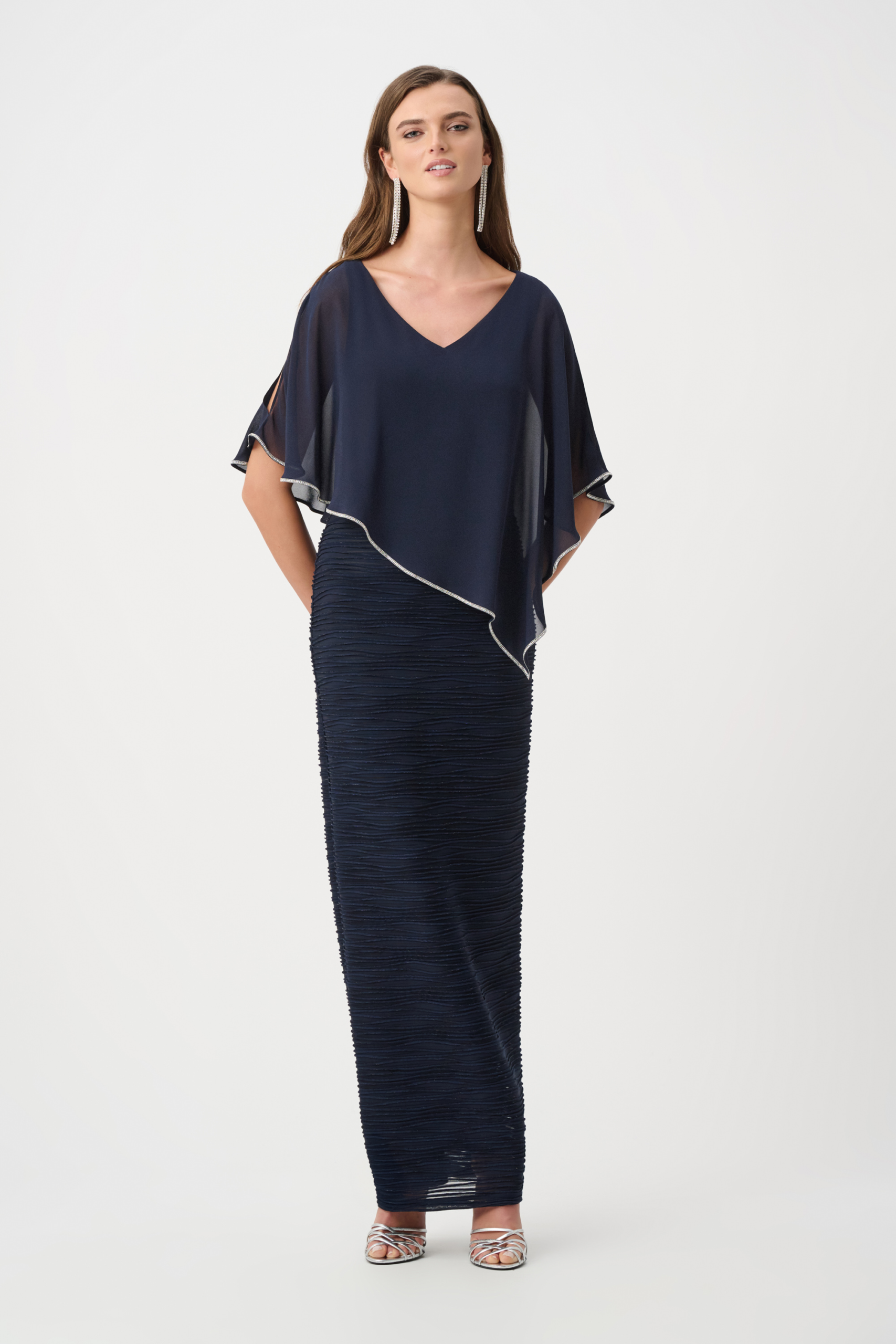 Joseph-Ribkoff-263748-Feestjurk-Gelegenheidskleding-Poncho-Cape-Navy